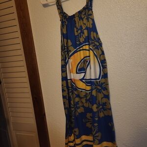 Blue and Gold Floral Midi Dress